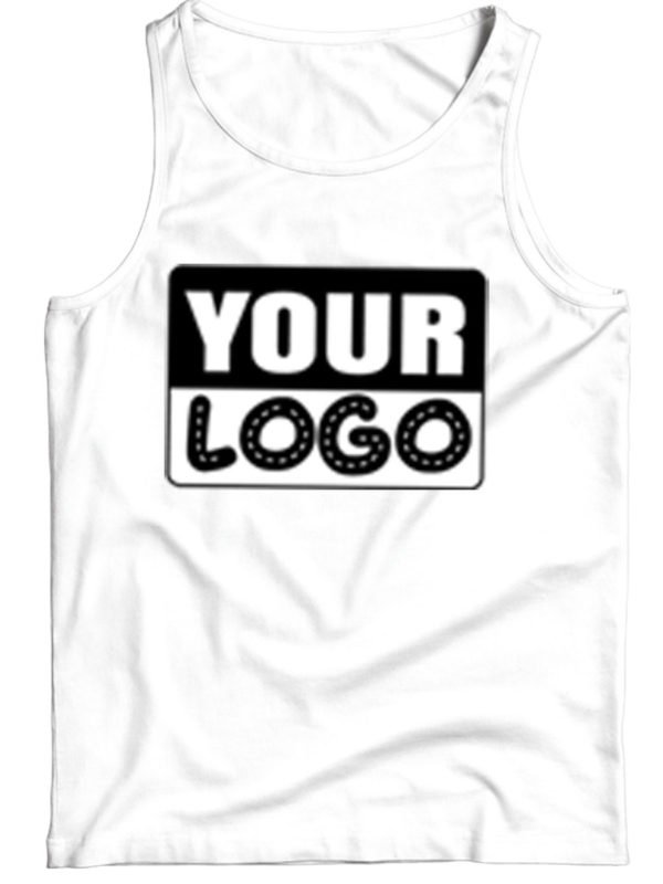 White mock up image of a custom printed tank top for small businesses in jamaica