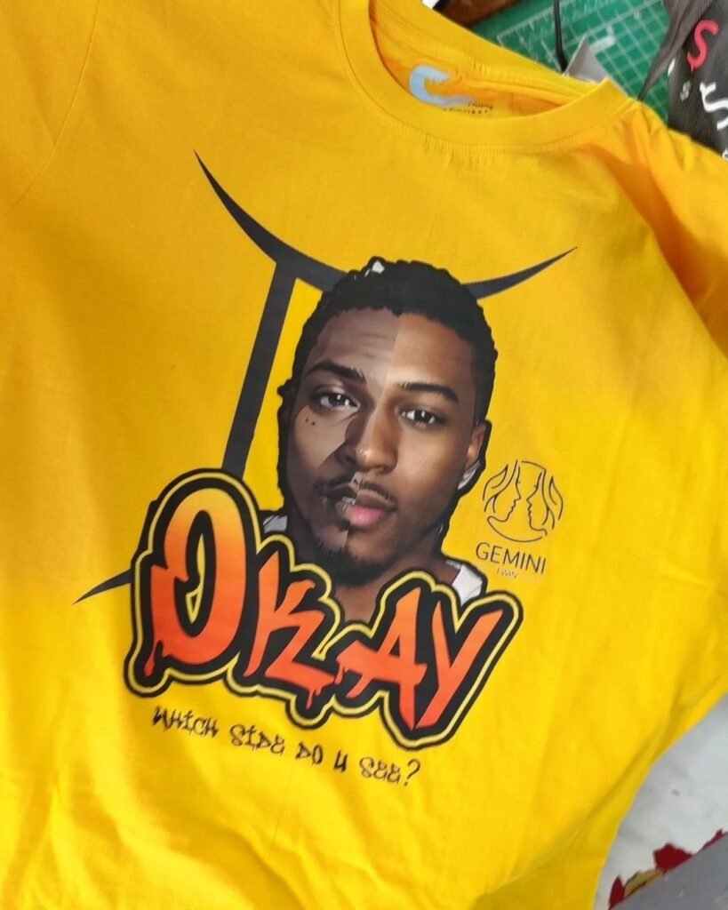 Custom t-shirt printing in Jamaica done by dirty hand designs of father that is a Gemini
